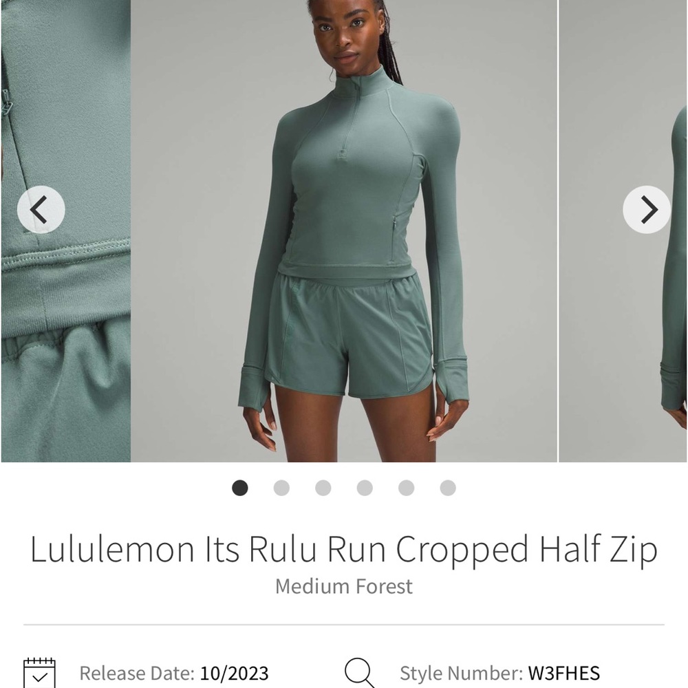 Lululemon Green Cropped Rulu Half Zip